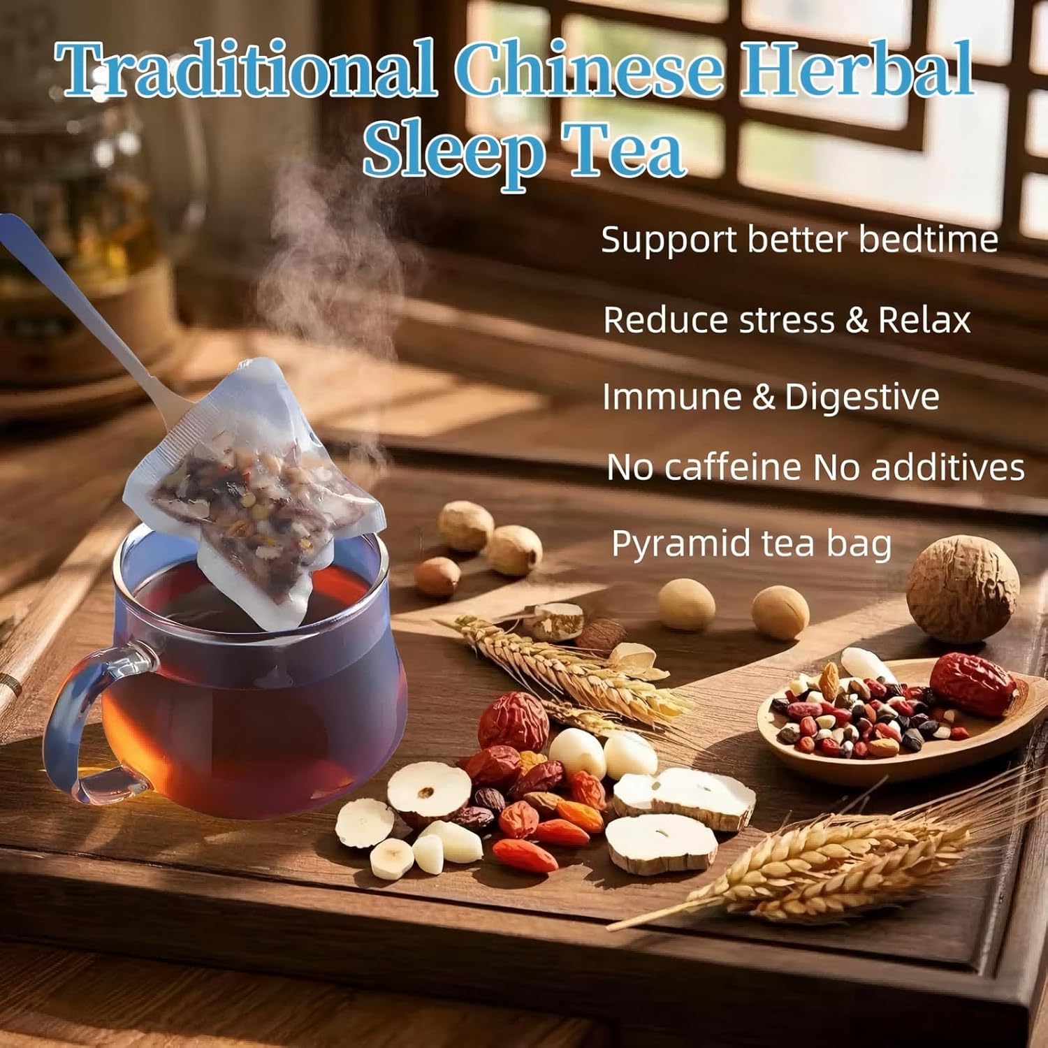 Eastrue Herbal Tea for Sleepytime-Caffeinated Barley Tea Blend 8 Natural Herbs with Jujube Dates,Goji berry, Promotes Healthy Digestion,Pressure Balance,Menopause,Organic,25 Tea Bags