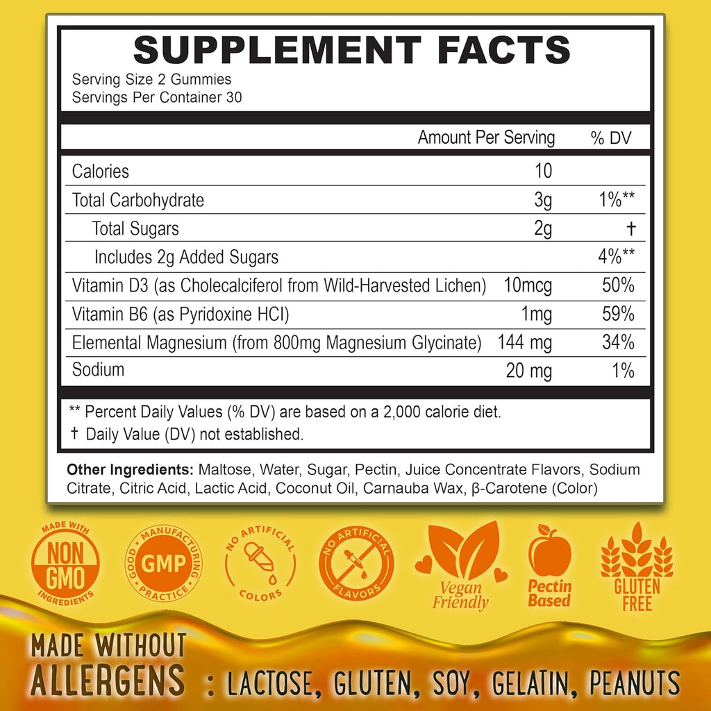 Center-Filled Magnesium Glycinate Gummies 400MG - High Absorption for Kids, Teens & Adults - Supplement for Sleep, Calm & Muscle Relaxation with B6 & D3 - Gluten Free & Vegan Friendly - 60 Count