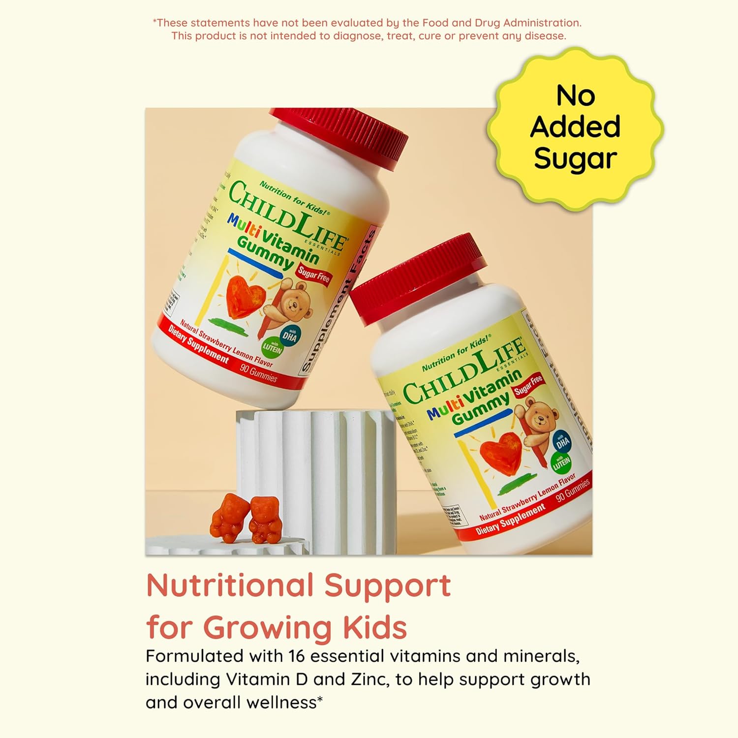 CHILDLIFE ESSENTIALS Multivitamin Gummies for Kids - Children's Vitamins, Kids Multivitamins with DHA, Sugar Free - Natural Strawberry, 90 Count