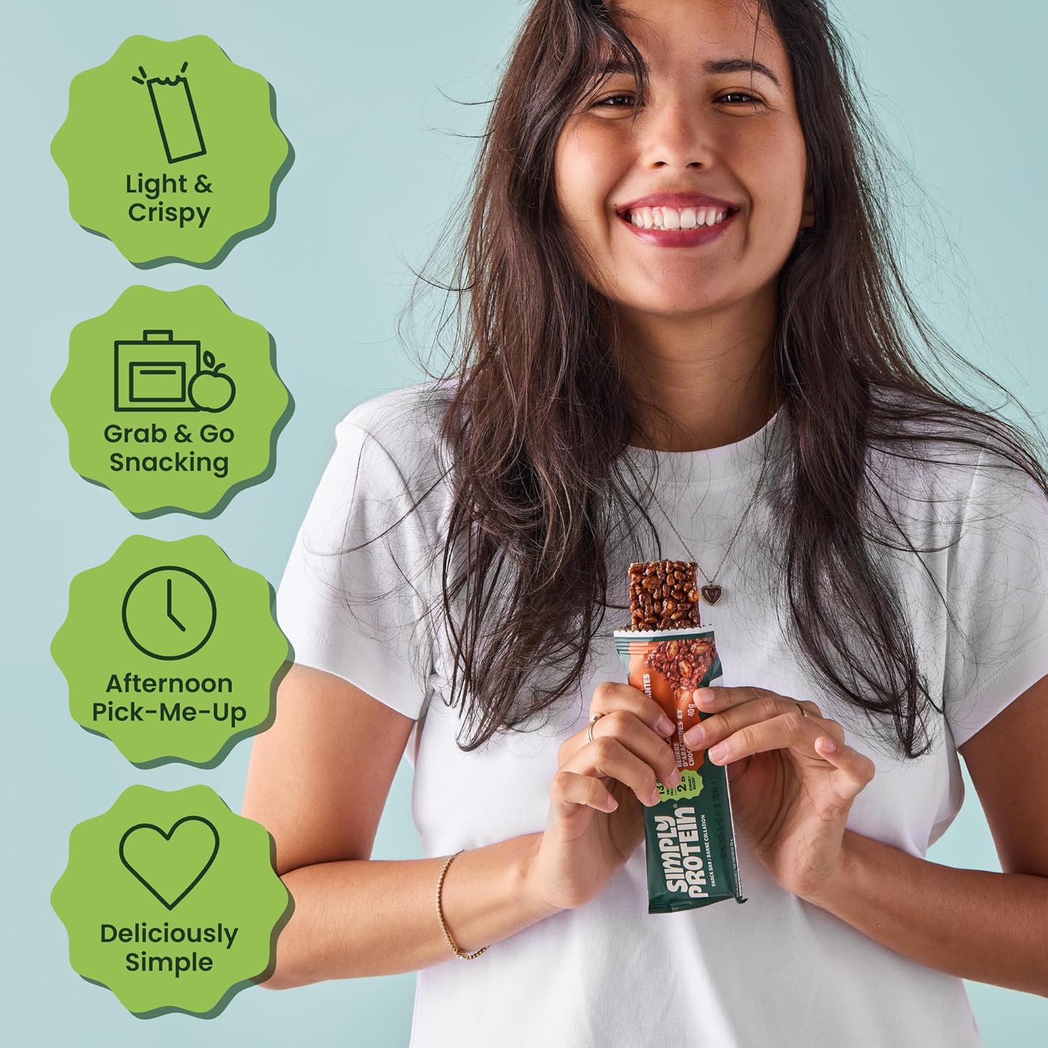 Simply Protein - Peanut Butter Chocolate Crispy Bars - Plant Based Protein Bars - Low Carb, Low Sugar, High Fiber - 13g Protein, 2g Sugar, 7g Fiber - Vegan, Gluten Free, Non GMO, Kosher - 8 Bars