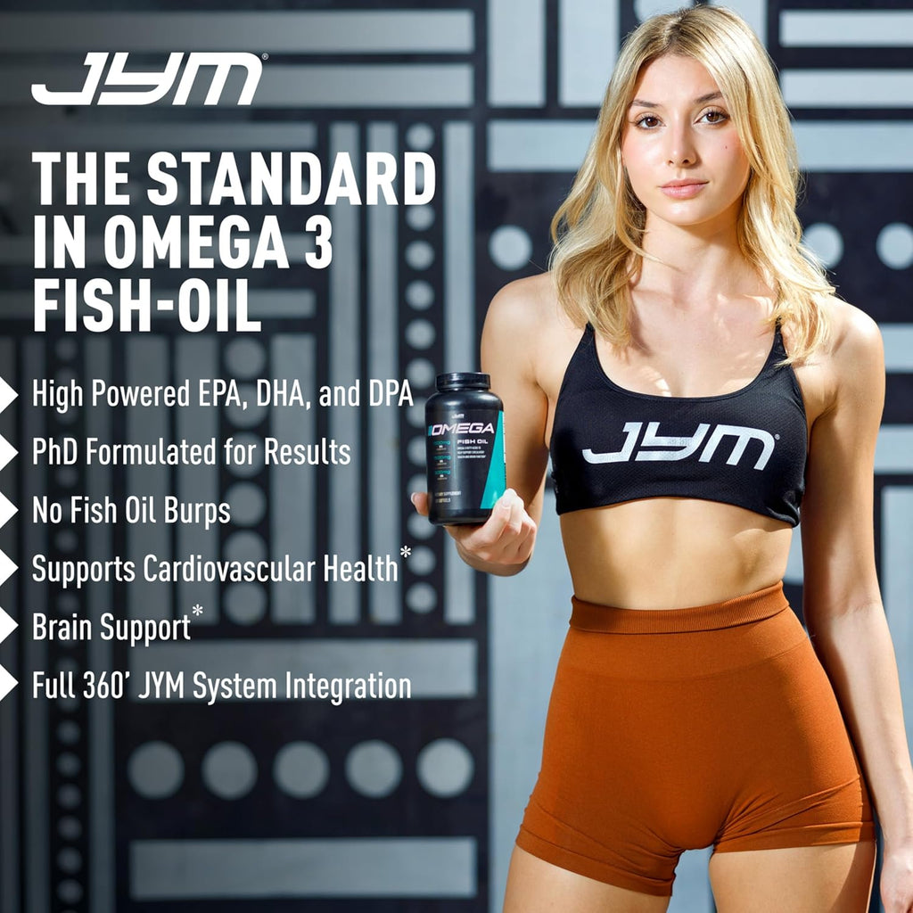 JYM Supplement Science Omega JYM Fish Oil 2800mg, High Potency Omega 3, EPA, DHA, DPA for Brain, Heart, & Joint Support 120 Soft Gels