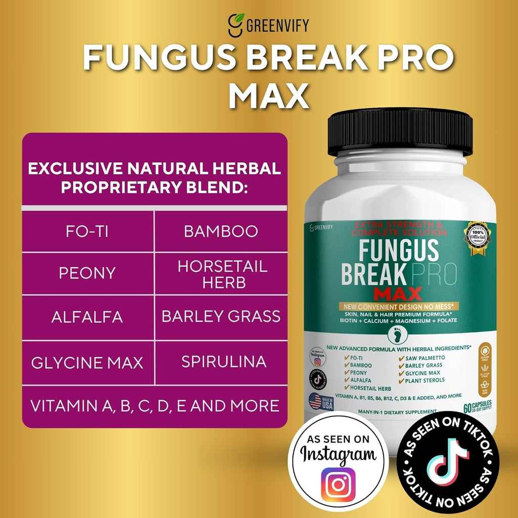 Fungus Break Pro Max Nail & Hair Supplement, 60 Capsules, Biotin 5000mcg with Vitamins & Herbal Blend (1)
