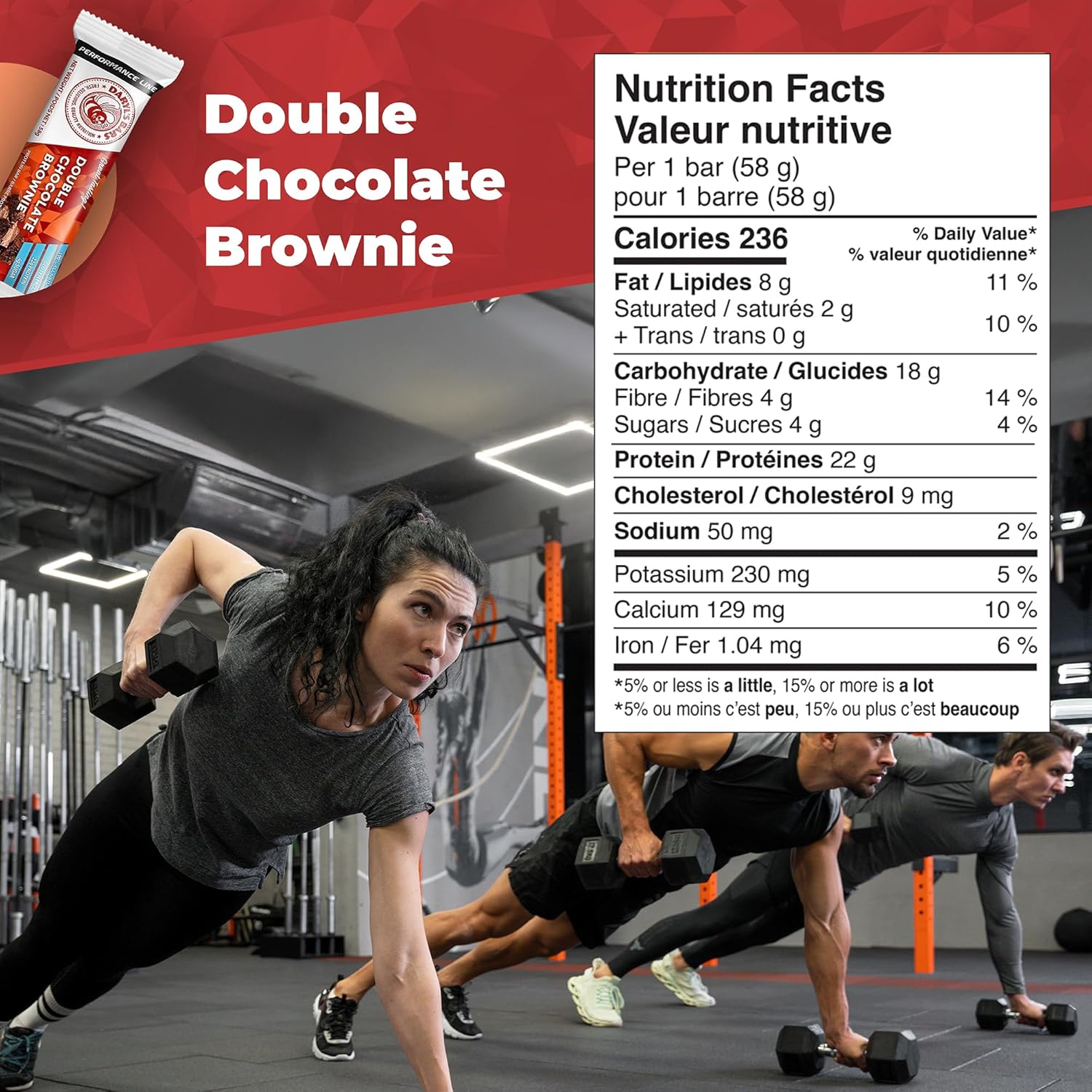 Daryl's Bars, Double Chocolate Brownie On the Go Whey Protein Bars, Gluten Free, 22gr of Protein Snack, Meal Replacement, Pack of 1