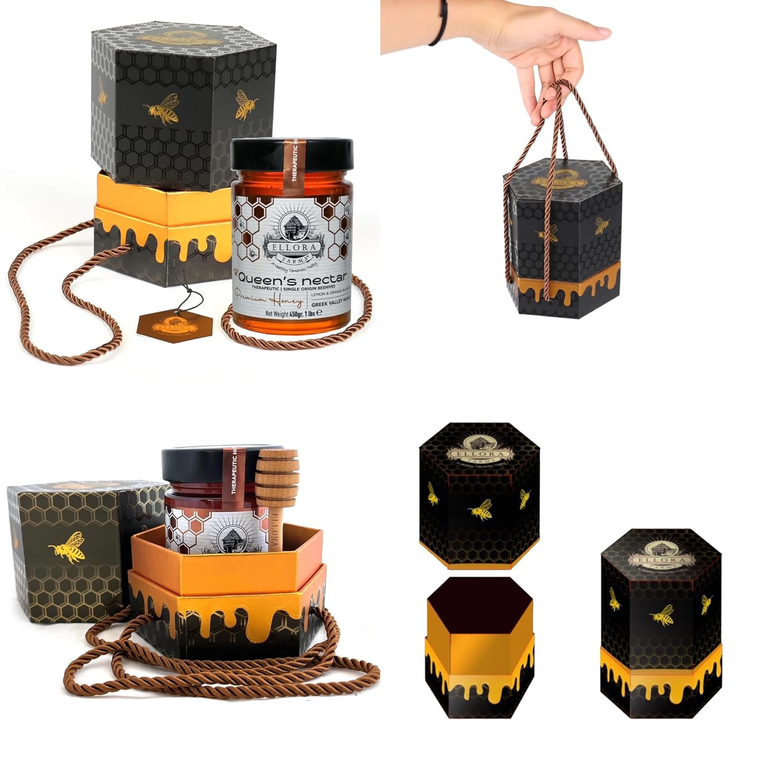 Ellora Farms Organic Honey, Wild Thyme Raw Honey Organic Unfiltered, Preservative and Additive Free, 2025 Paris and Dubai Gold Awards Winner, Gift Pack with Dipper - 450 g