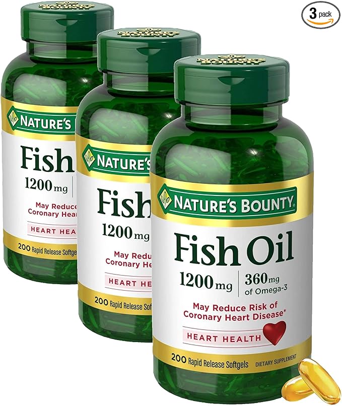 Nature's Bounty Fish Oil Omega 3 Supplements - Supports Heart Health, 1200 Mg Fish Oil, Omega-3, 200 Softgels (Pack of 3)