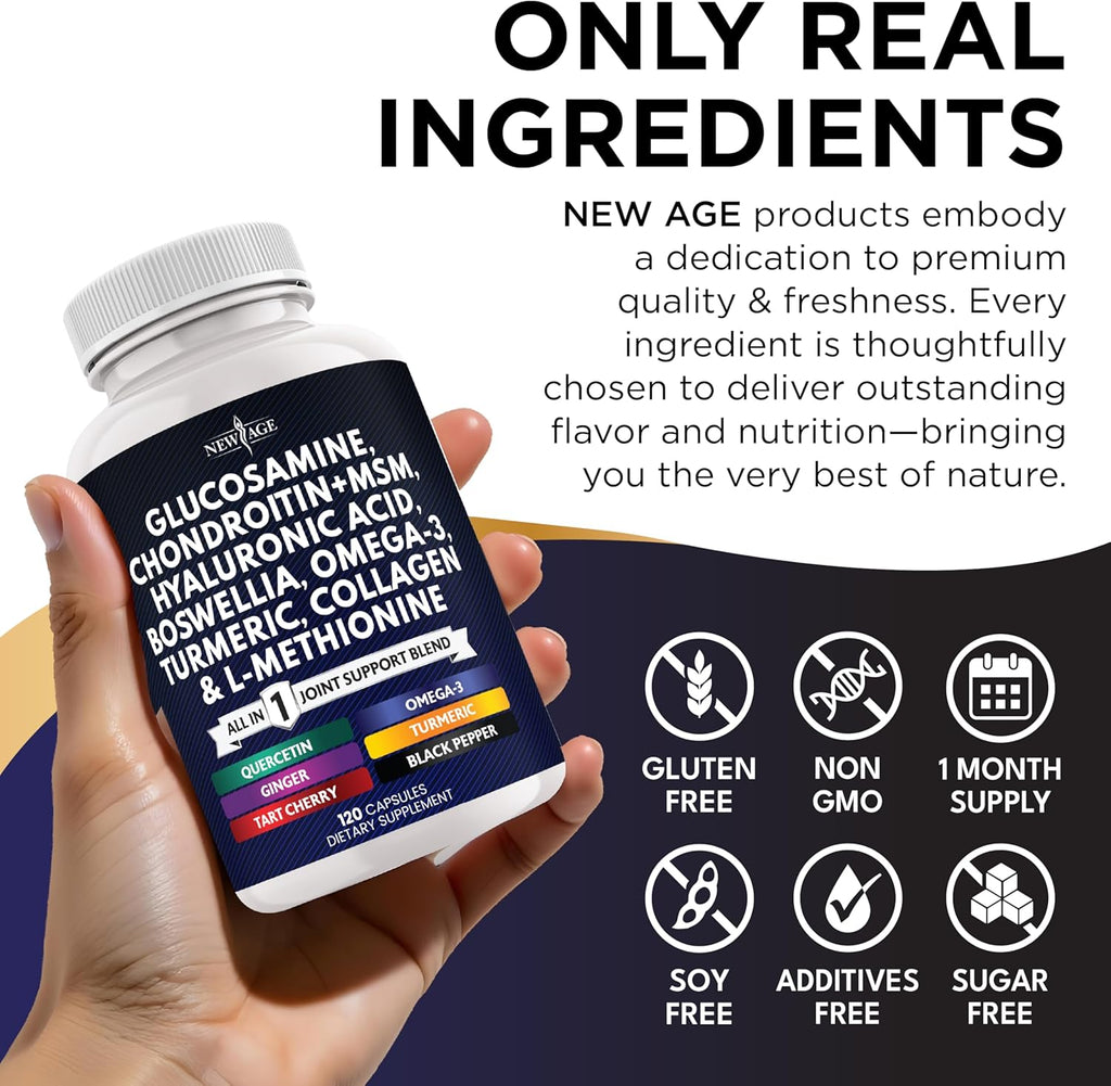 Glucosamine Chondroitin, MSM, Turmeric Curcumin, Collagen, Hyaluronic Acid, Omega 3 – Health Supplement for Men & Women – 240 Count
