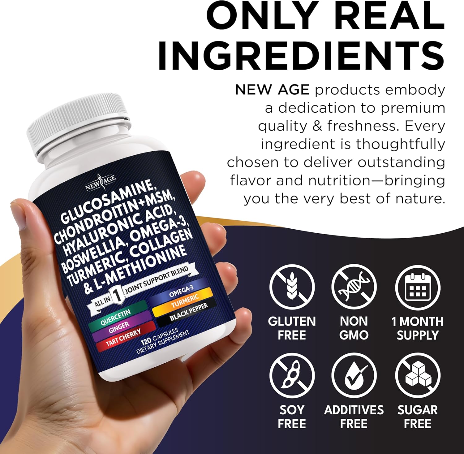 Glucosamine Chondroitin, MSM, Turmeric Curcumin, Collagen, Hyaluronic Acid, Omega 3 – Health Supplement for Men & Women – 240 Count