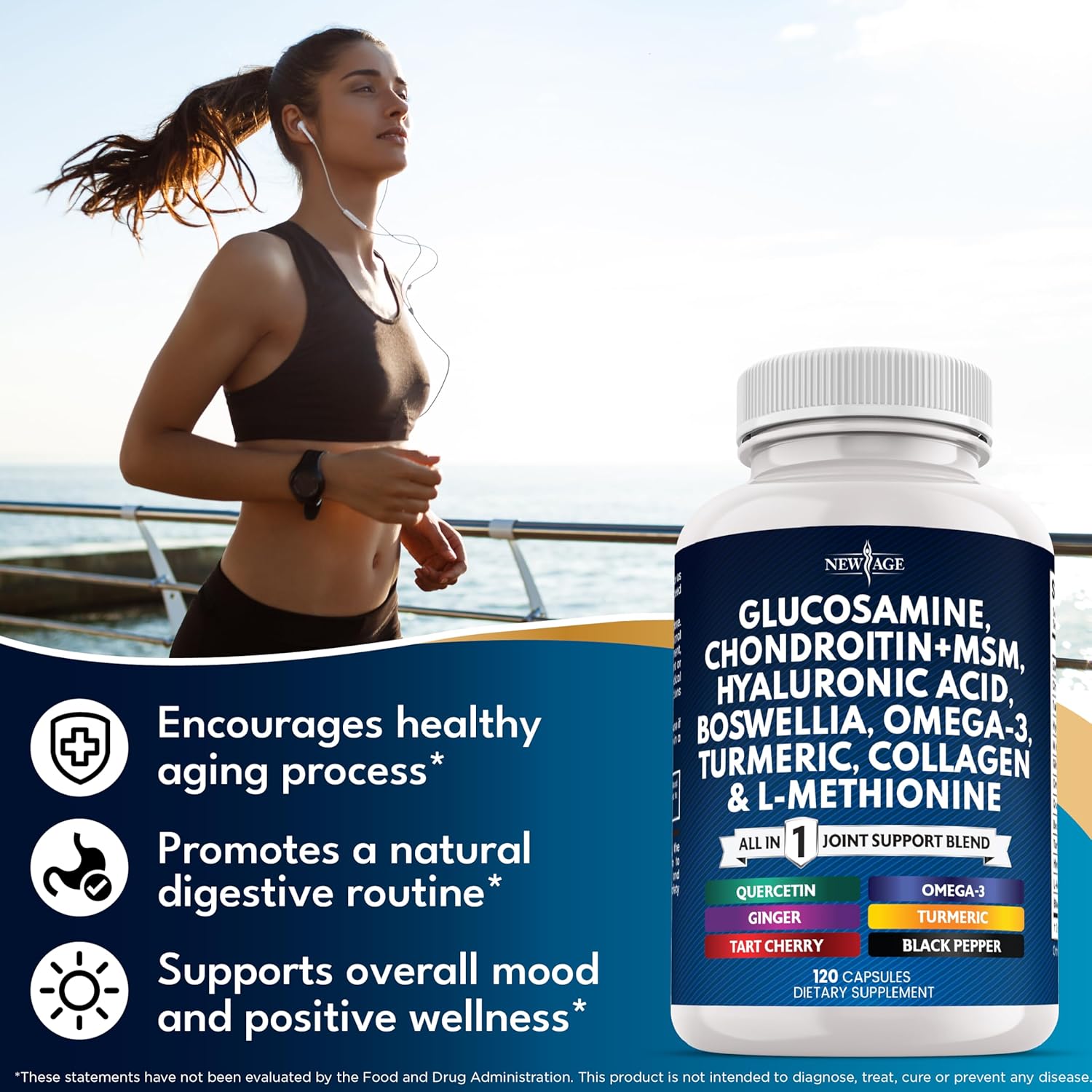 Glucosamine Chondroitin, MSM, Turmeric Curcumin, Collagen, Hyaluronic Acid, Omega 3 – Health Supplement for Men & Women – 240 Count