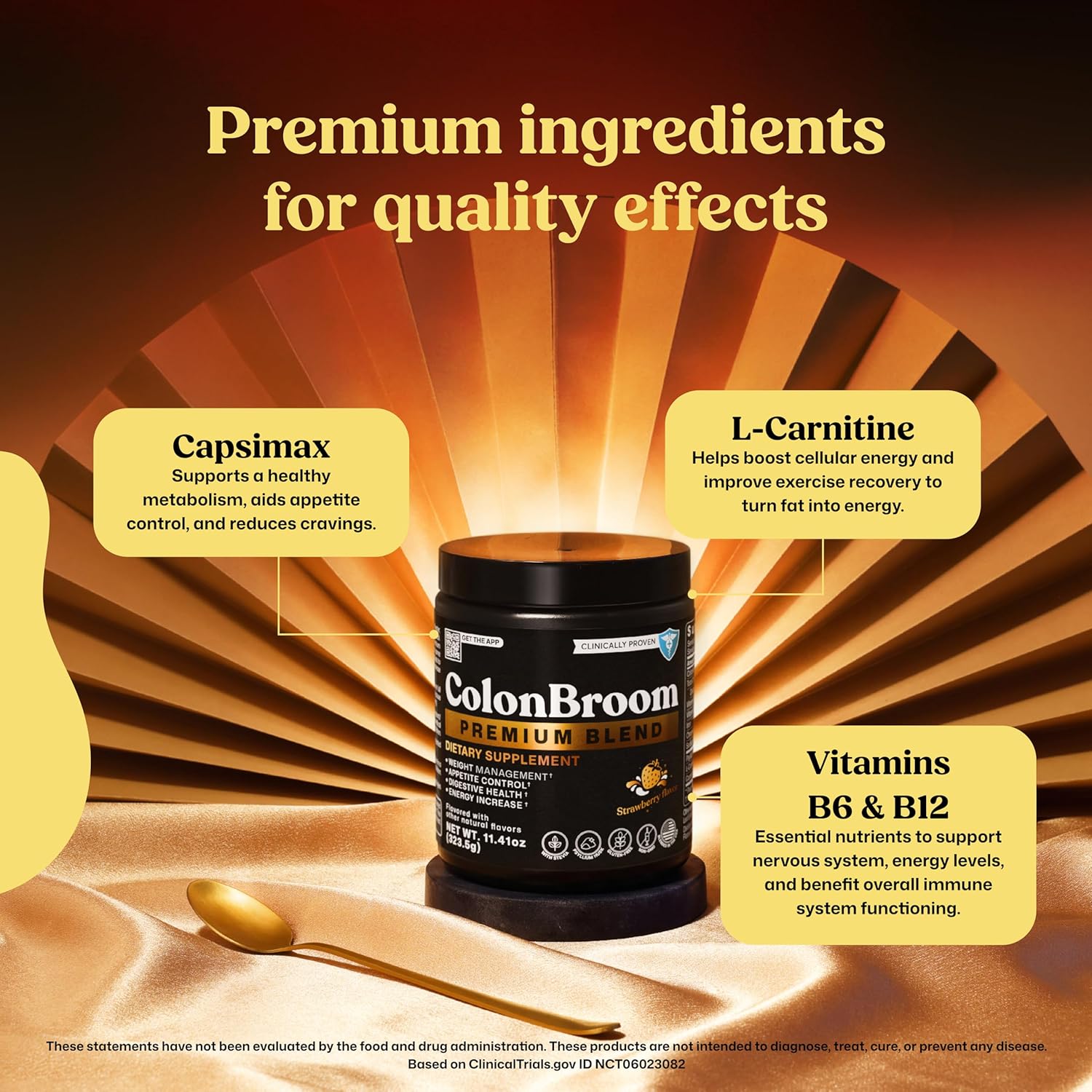 ColonBroom Premium Weight Management Supplement (Strawberry) - Colon Broom Psyllium Husk Fiber Powder Drink - Gluten Free, Non-GMO Colon Cleanse for Bloating Relief & Gut Health, 100 Servings