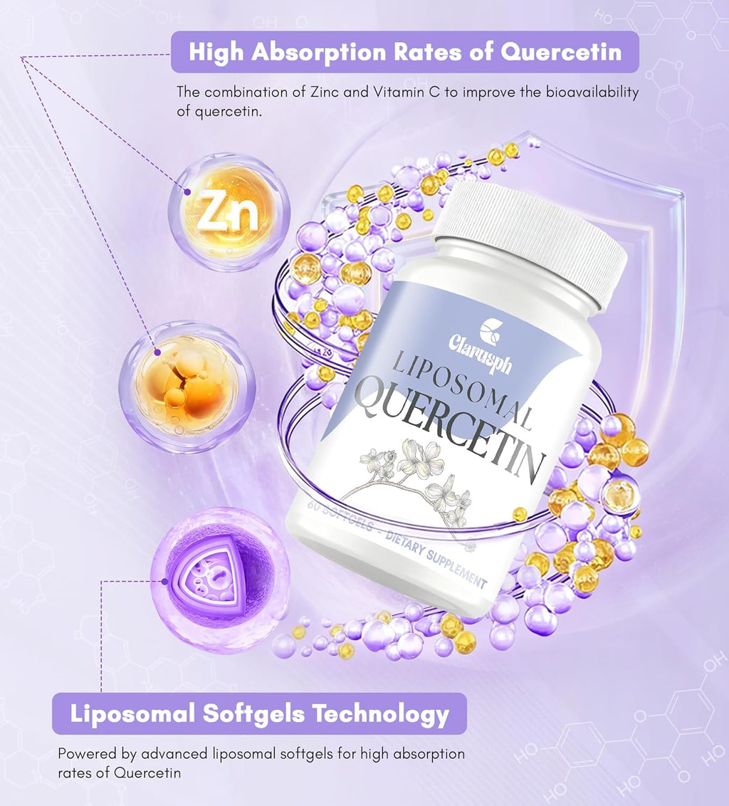 Quercetin with Bromelain | Liposomal Quercetin Supplements for Respiratory & Seasonal Challenges | Quercetin 1000mg with Vitamin C & Zinc | Quercetin Complex Bioflavonoids, 120 Softgels