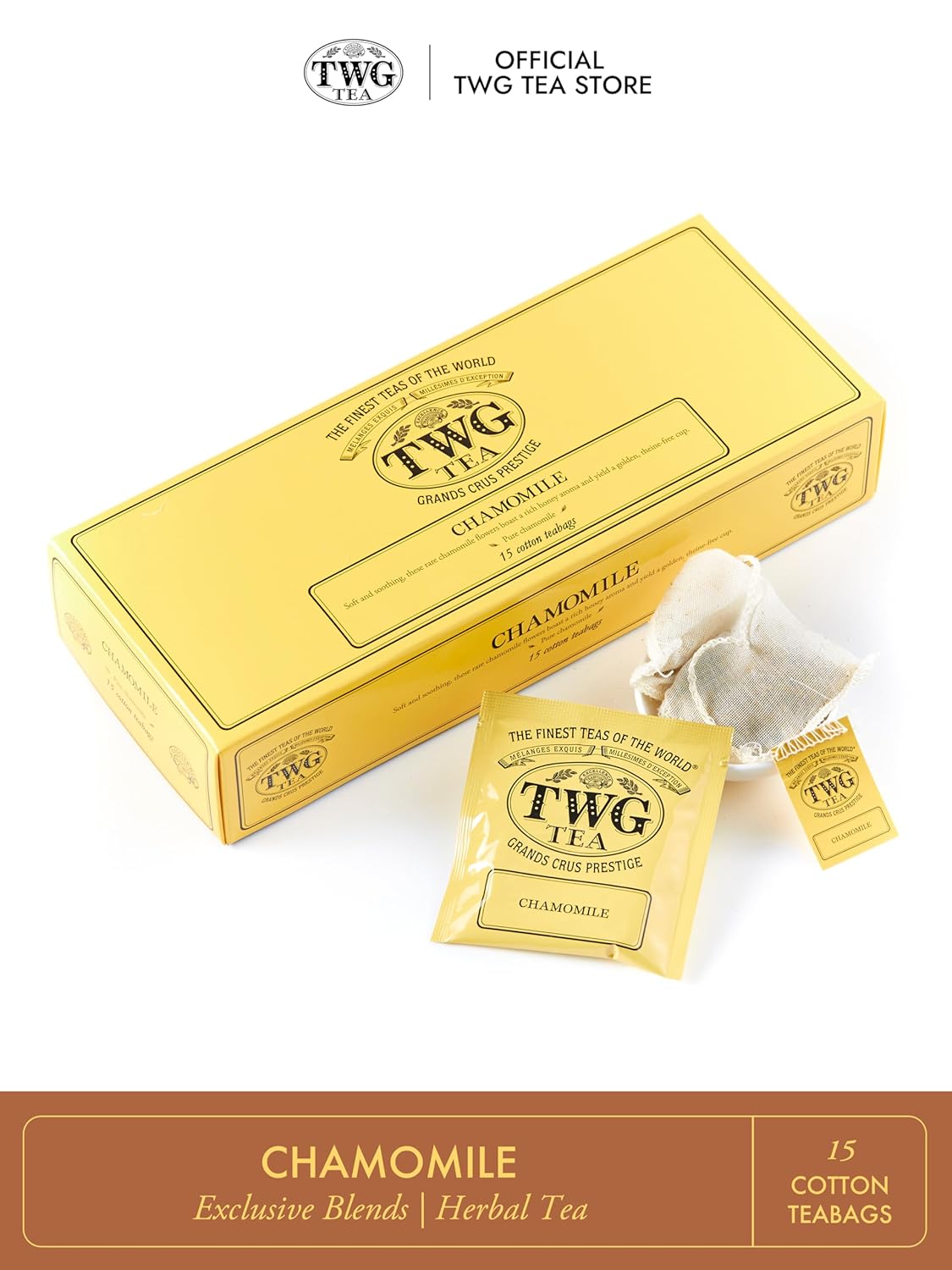 TWG Tea | Chamomile | Herbal Tea | Decaffeinated & Theine-Free | 15 Hand Sewn Cotton Teabags | Gift Set