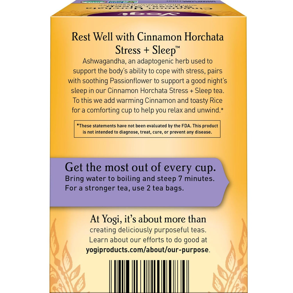 Yogi Tea Cinnamon Horchata Stress & Sleep - 16 Tea Bags per Pack (4 Packs) - Organic Sleep Tea - Supports a Restful Sleep - Includes Ashwagandha, Passionflower & Apple Cider Vinegar