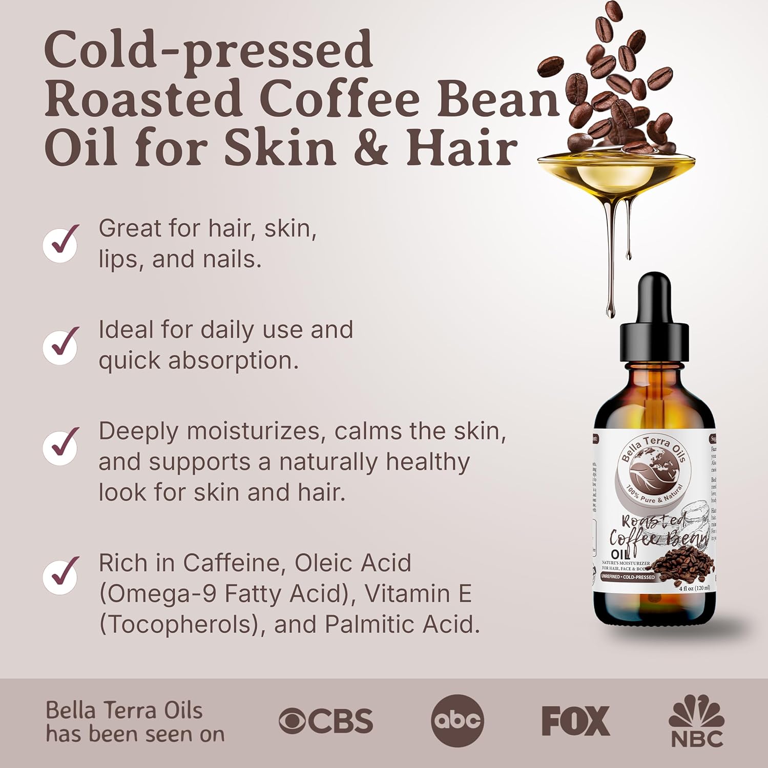 Bella Terra Oils – Roasted Bean Oil 4oz – A Symphony of Oils for Flavoring, Rich in Chlorogenic Acid, For the Love of Pure Aroma
