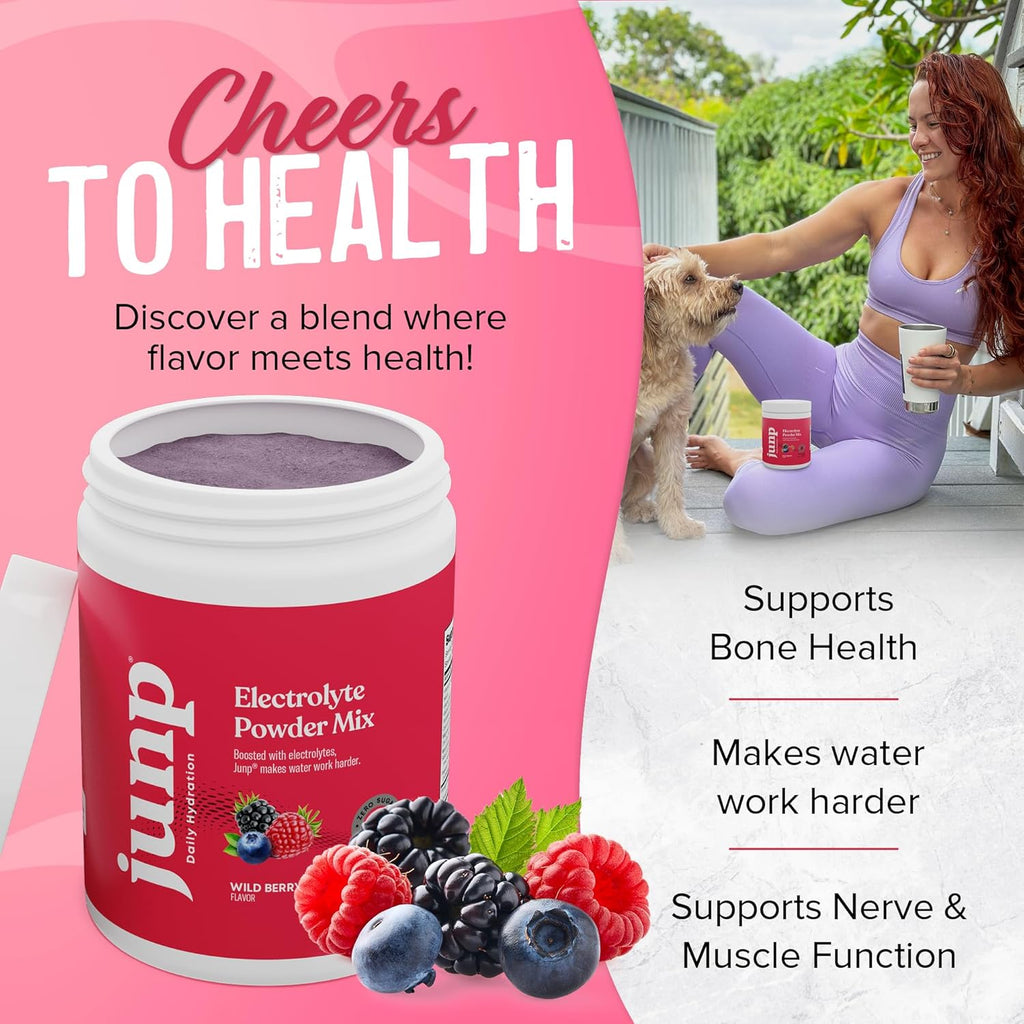 JUNP Electrolytes Powder No Sugar No Carbs, Wild Berry Fruit Flavor Keto Electrolyte Drink Mix - Potassium & Salt Hydration Powder Electrolytes, Zero Calorie Sugar Free Electrolyte Powder, 90 Servings