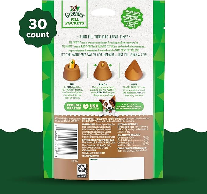 Greenies Pill Pockets for Dogs Large Size, Dog Treat Pouch for Capsule Medication, Peanut Butter Flavor, 7.9 oz. Pouch