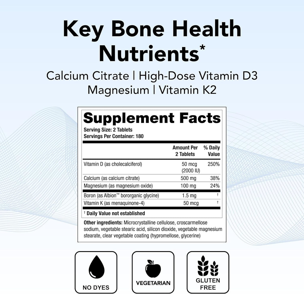 Theralogix TheraCal D4000 - Bone Health Support Supplement with Calcium, Magnesium, Vitamin D3, Vitamin K2 & Boron* - 90-Day Supply - NSF Certified - 360 Tablets
