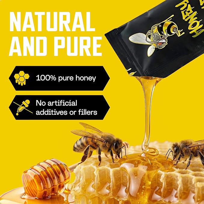 Honey Bae Natural Honey Satchets 12 Pack - Supplement for Vitality, Performance & Stamina - 15 Gram Satchet - Herbal Energy Boost for Men