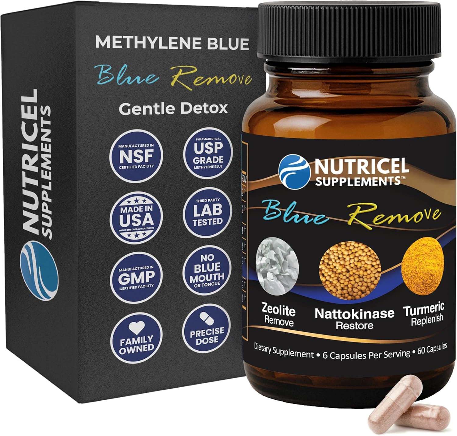 Methylene Blue Pharmaceutical Grade Capsules, with Added Micronized Zeolite, Nattokinase (Non-GMO), Turmeric, Bromelain, and NAC in Cleansing Formula Inspired by Dr. McCullough