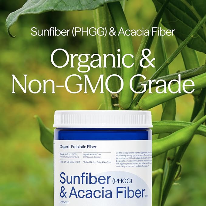 Essential Stacks Organic Sunfiber Prebiotic Fiber (Partially Hydrolyzed Guar Gum/PHGG) with Acacia Fiber Powder - Gluten Free, Non-GMO & Unflavored (7.4 oz)