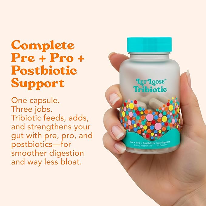 Let Loose Daily Tribiotic Pills - Probiotics, Prebiotics, and Postbiotics to Feed Your Microbiome and Support Smooth Daily Digestion, Gut Health, Gut Lining Repair for Women and Men, 30 Capsules