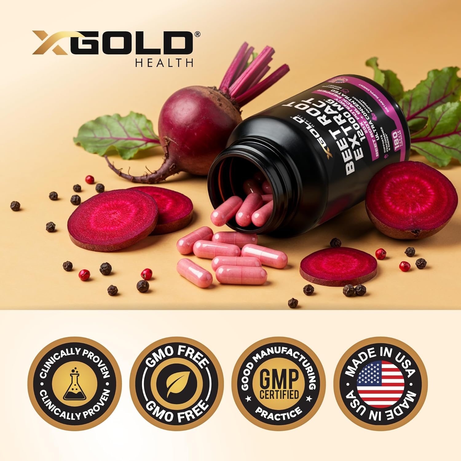 Beet Root Extract Capsules - 12000mg 20x Concentrated Beet Root Capsules Supplement w/Black Pepper - High Nitrates - Natural Nitric Oxide Booster - Highly Concentrated & Bioavailable -180 Veggie Caps