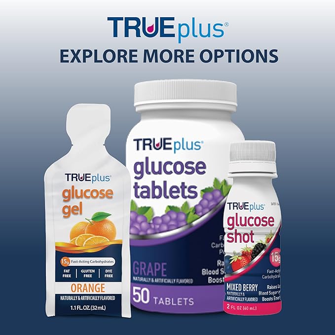 TRUEplus Glucose Gel Pouch, Fruit Punch Flavor, 15g Fast-Acting Carbohydrates, Fat Free, Gluten Free, Quick Support for Low Blood Sugar and Energy, 6 Pack