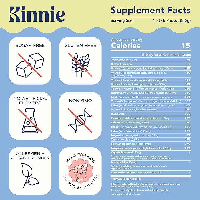 Kids Multivitamin with Pre/Probiotic & Organic Superfoods for Kids - 22+ Vitamins & Minerals - Sugar-Free Orange Flavor - Immune, Gut & Oral Health Support - Ages 4+ (30 Sticks)