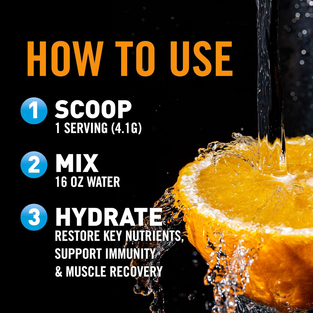 Body Fortress Electrolyte Powder Orange Tangerine - Rapid Hydration Drink Mix with 6 Essential Electrolytes & 3 B Vitamins - Sugar Free, Keto Friendly, No Color Added, Clear Hydration - 30 Servings