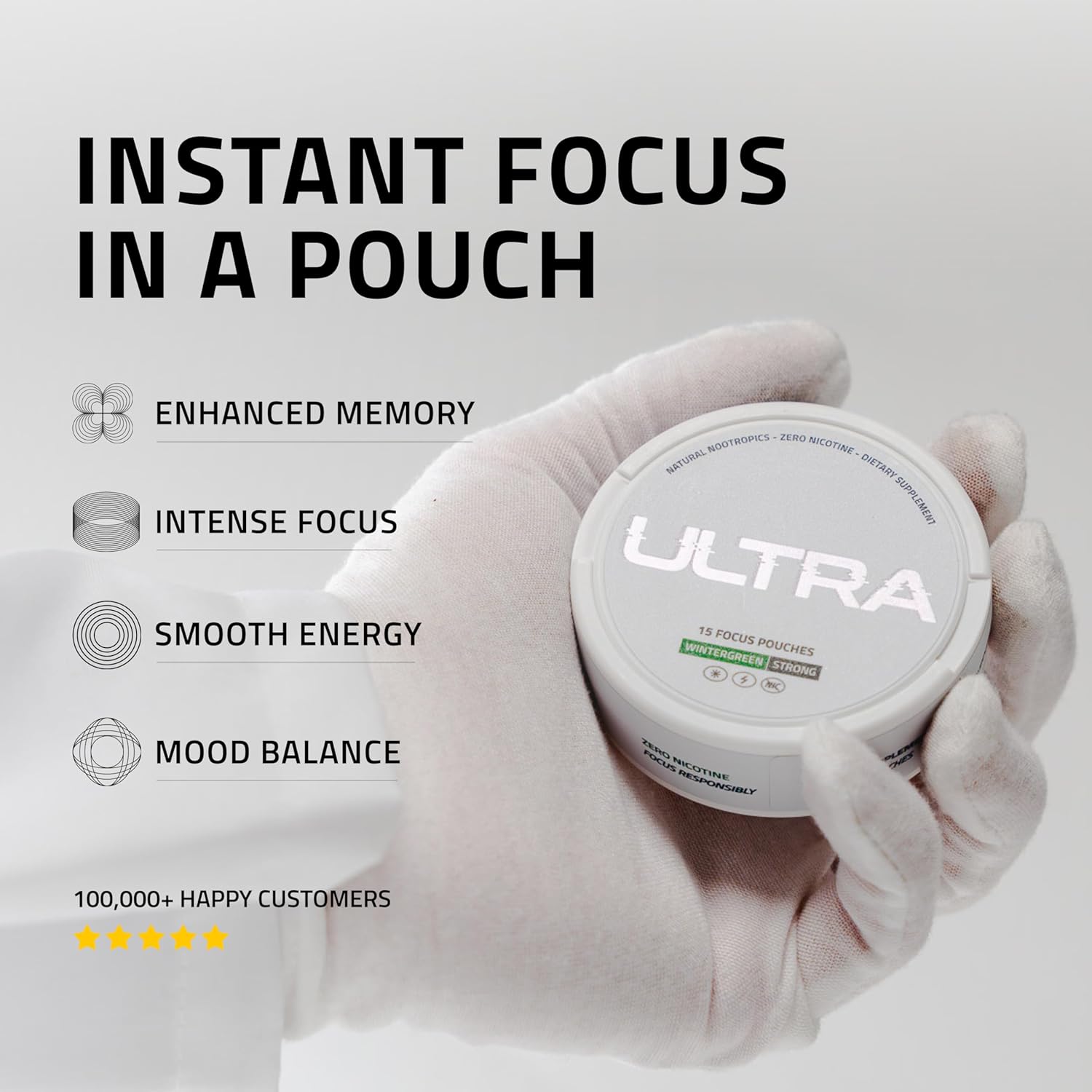 Ultra Focus Pouches with Vitamin B12, L-Theanine, Vitamin B6, Ginseng & Alpha GPC, Natural Adaptogens and Nootropics for Energy and Clarity, Plant Based and Caffeine Free, Variety, 3-Pack