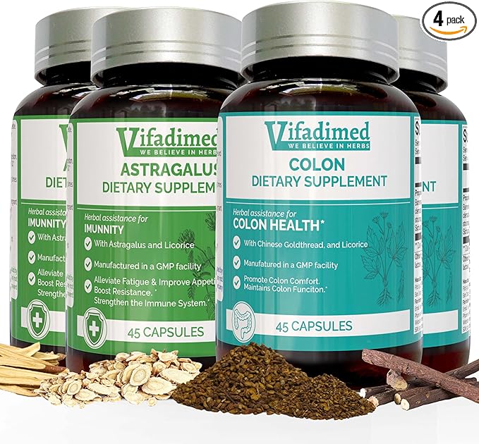 Gut Health & Immunity Combo,Colitis,IBD Assist,Leaky Gut Repair,Soothes Irritation,Intestine Lining,Gut Microbiome,Immune Balance, Colon & Astragalus,3-Month Supply,180 Capsules