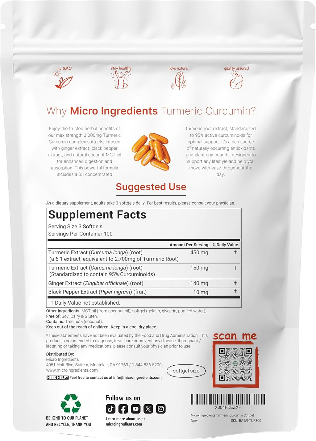 Turmeric Curcumin Supplement with Black Pepper & Ginger 3,000mg, 300 MCT Oil Softgels | 95% Curcuminoids | High Absorption | Healthy Joint Support for Men & Women | Non-GMO