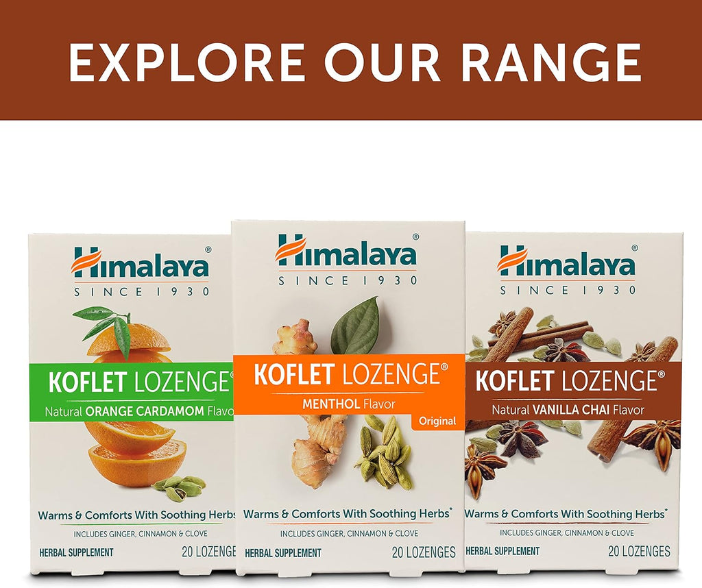 Himalaya Koflet Lozenges, Vanilla Chai Flavor, Natural Herbal Cough Drop for Warming Relief and Soothing Comfort, 130 mg, 20 Lozenge