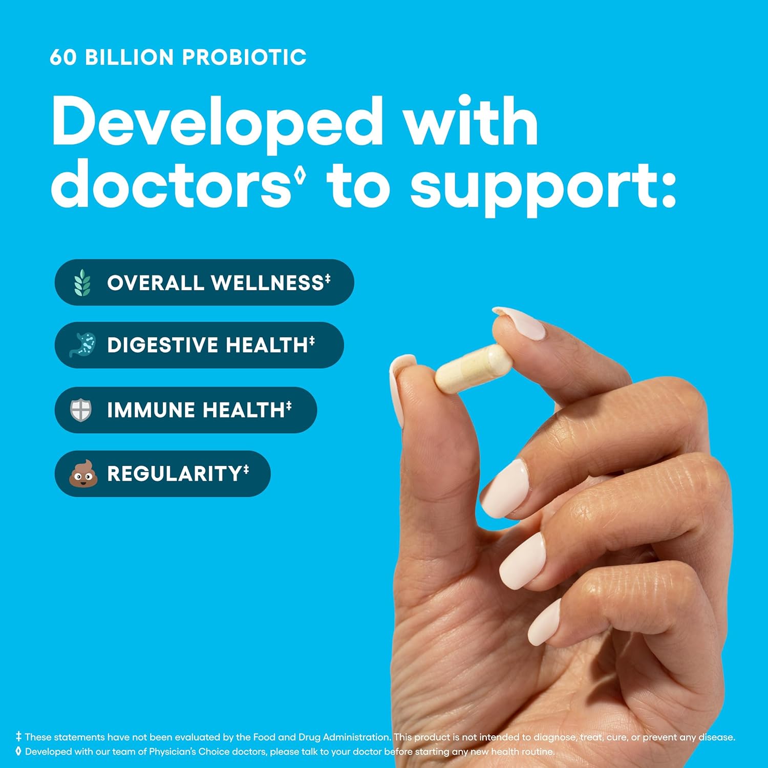 Physician's CHOICE Probiotics 60 Billion CFU - 10 Strains + Organic Prebiotics - Immune, Digestive & Gut Health - Supports Occasional Constipation, Diarrhea, Gas & Bloating - for Women & Men - 60ct