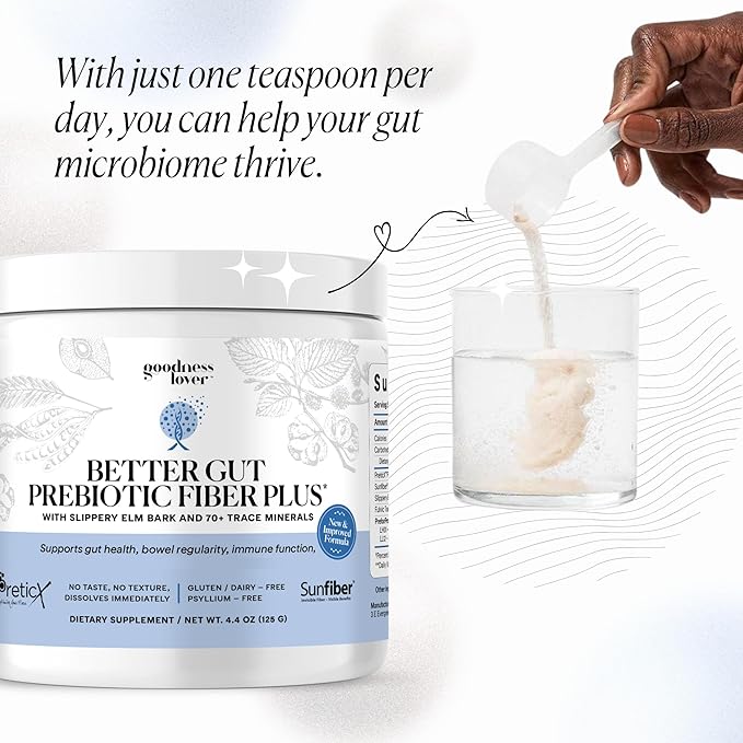 Goodness Lover Better Gut Prebiotic Fiber Plus, Digestive Health Supplement for Gut Health Support, Bloat Relief & Regularity Support, 30 Servings