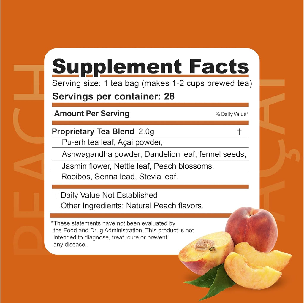 Dr. Zisman ZT Slimming - Peach and Acai Herbal Tea Blend with Ashwagandha, Rooibos and Acai - 28 Day Wellness Blend (28 Tea Bags)