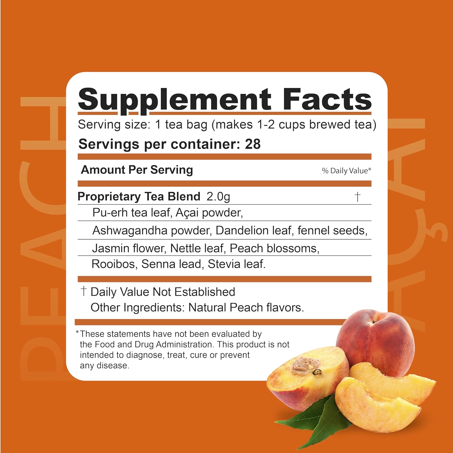 Dr. Zisman ZT Slimming - Peach and Acai Herbal Tea Blend with Ashwagandha, Rooibos and Acai - 28 Day Wellness Blend (28 Tea Bags)