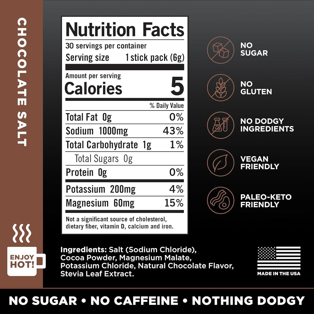 LMNT Zero Sugar Hot Chocolate or Coffee Mixer - Chocolate Salt | Drink Mix | 30-Count