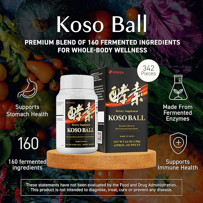 Koso Ball Infused with Pure 160 Fermented Ingredients, Supports Stomach & Intestine Health, Immune Health, Japanese Supplements for Overall Wellness & Balanced Nutrition, Small 342 Pieces, Pack of 1