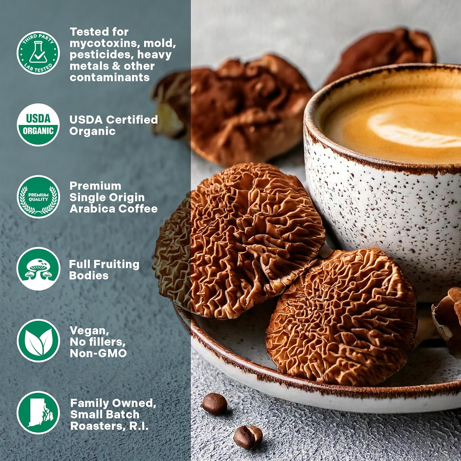 Organic Mushroom Coffee 3 Bag Gift Box Set, Lion's Mane & Chaga, Red Reishi & Chaga Decaffeinated, Turkey Tail & Cordyceps, Immune Support & Overall Wellbeing Dark Roast 36oz Ground