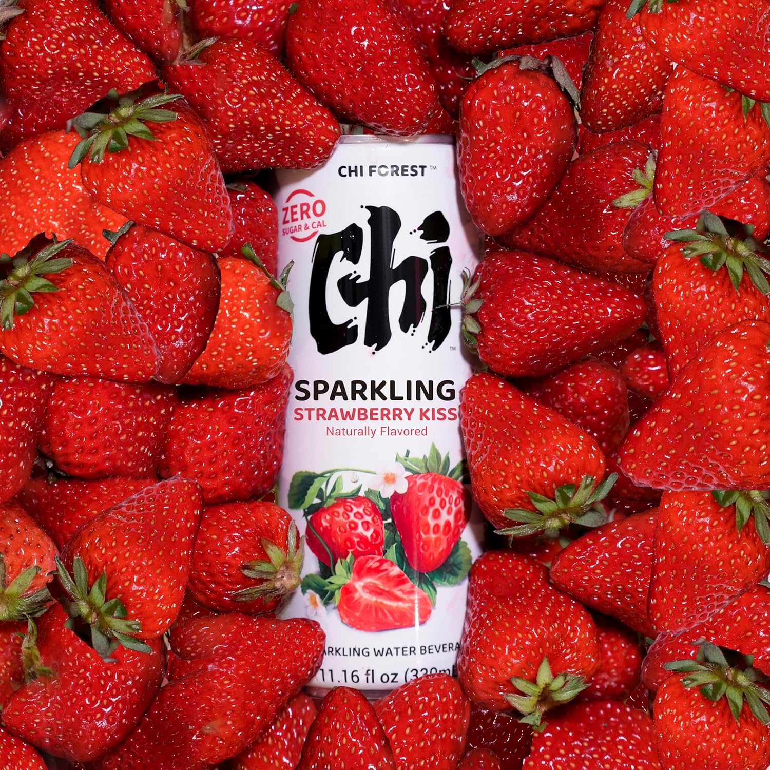 CHI FOREST Strawberry Sparkling Water Beverage, Zero Sugar Drinks, Zero Artificial Flavor, 11.16 fl oz Cans (Pack of 24)