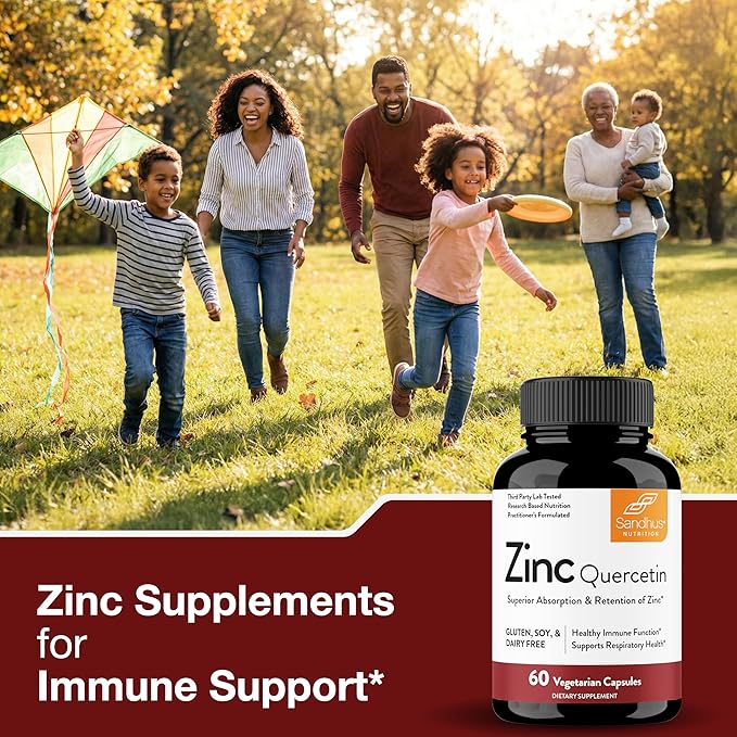 Sandhu's Zinc Quercetin 60 Vegetarian Capsules (Pack of 1) | High Absorption Zink Supplements for Immunity and Seasonal Allergy | Antioxidant Immune Support for Men and Women | Easy to Swallow