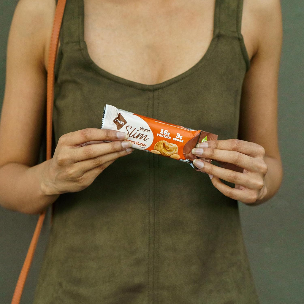 NuGo Slim Vegan Variety - Crunchy Peanut Butter 12 bars & Chocolate Mint 12 bars, Low Net Carb, Keto Friendly, 16-17g Plant Based Protein, Gluten Free, 24 count
