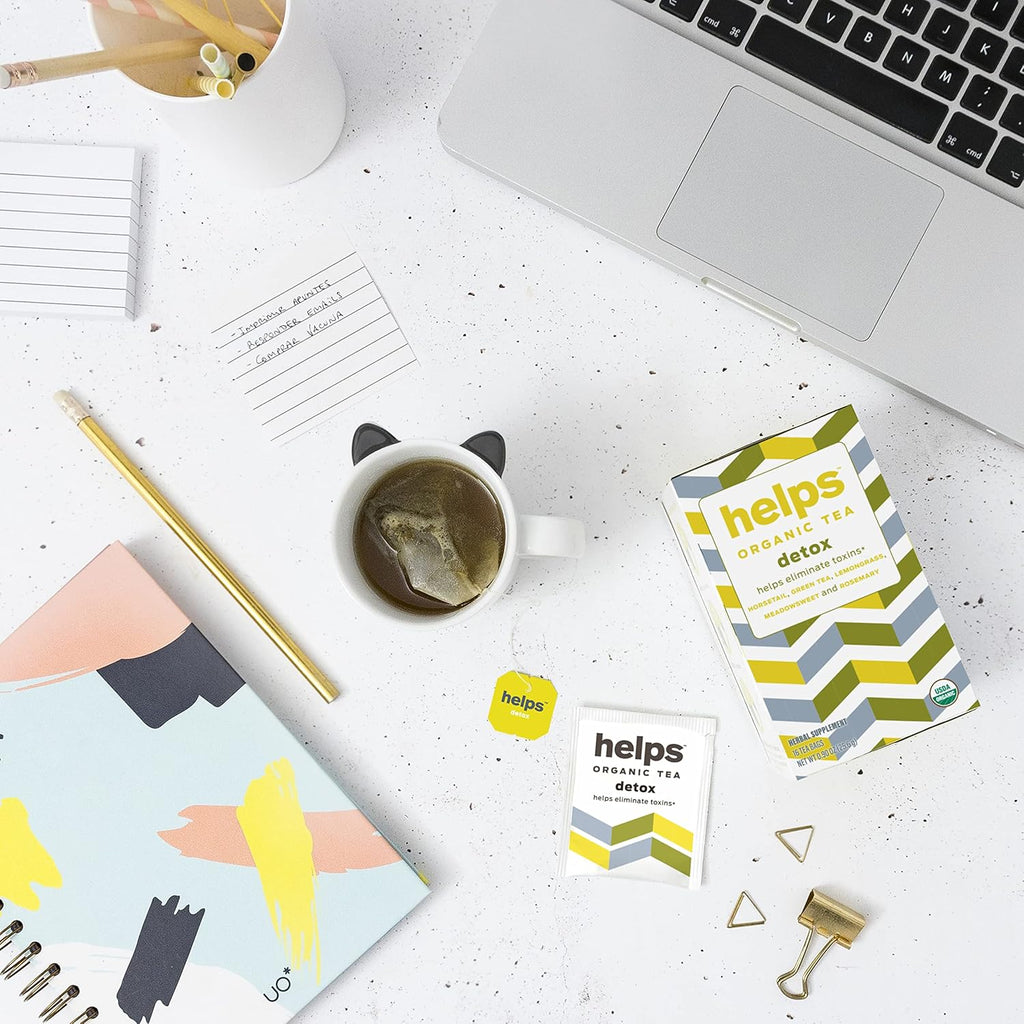 HELPS TEAS | Helps Detox Tea | Organic herbal blend of Horsetail, Green Tea, Herbal Lemon, Ulmaria and Rosemary that facilitate naturally our detox and depurative process. 16 Tea Bags