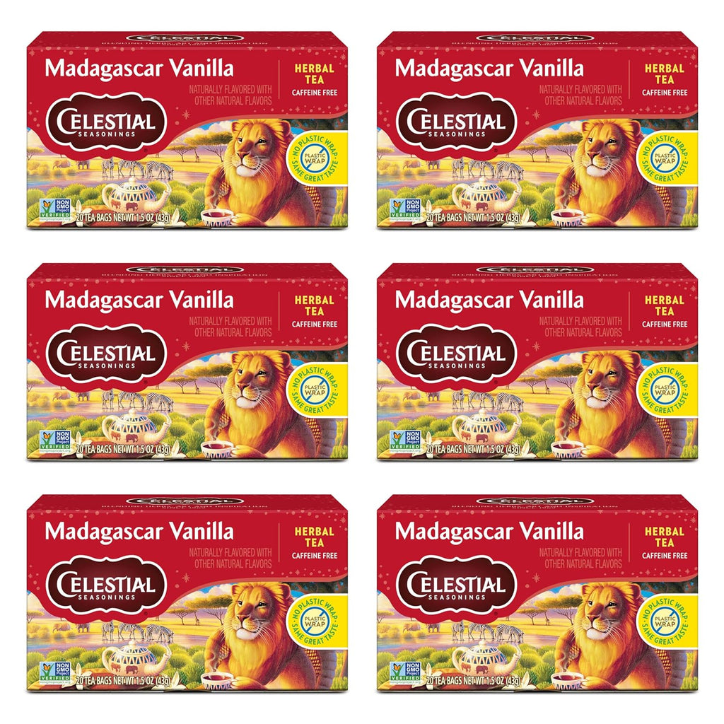 Celestial Seasonings Rooibos Madagascar Vanilla Herbal Tea, Caffeine Free, 20 Tea Bags Box (Pack of 6)
