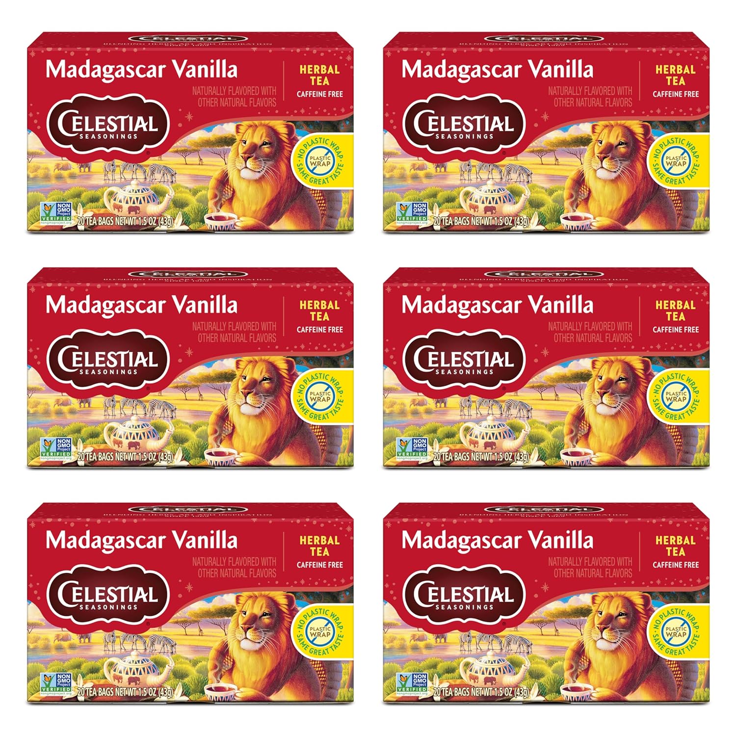 Celestial Seasonings Rooibos Madagascar Vanilla Herbal Tea, Caffeine Free, 20 Tea Bags Box (Pack of 6)