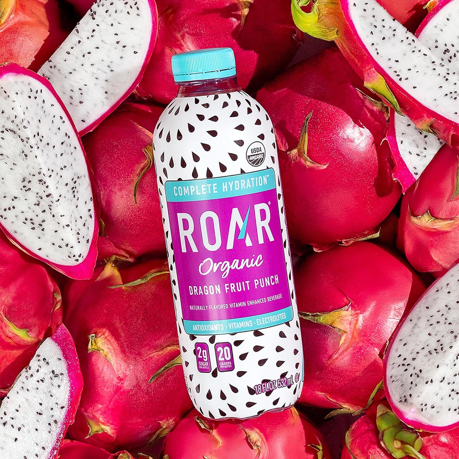ROAR Complete Hydration Organic - Electrolyte Drinks with Vitamins C, B5, B12 – Non GMO, Gluten Free Hydrating Drinks - Dragonfruit Punch - 12 pc