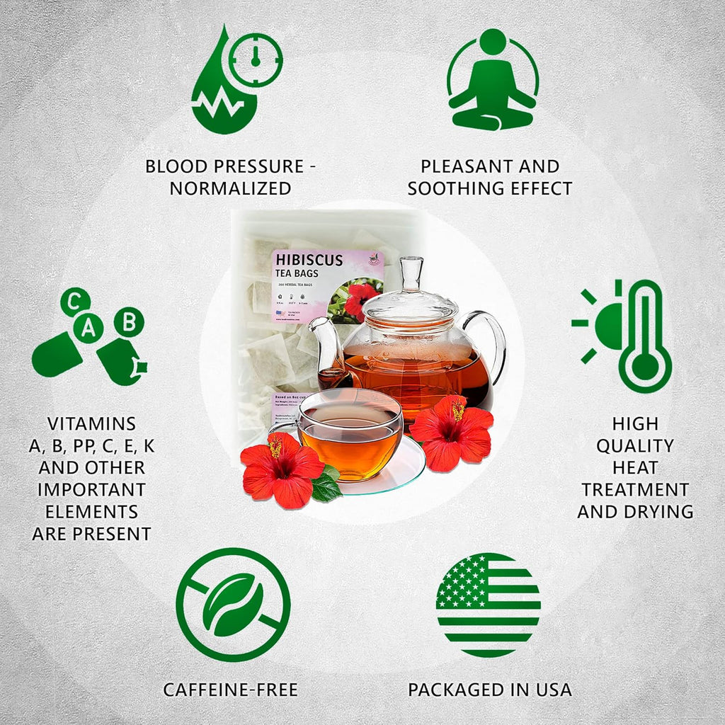 TeaDreamTea Hibiscus Tea Bags 200 Bleach-Free Tea Bags Caffeine Free Dried Hibiscus Flowers Hibiscus Flower Tea Dried Flower Tea Brew Hot or Iced Herbal Hibiscus Tea, 200 Count (Pack of 1)