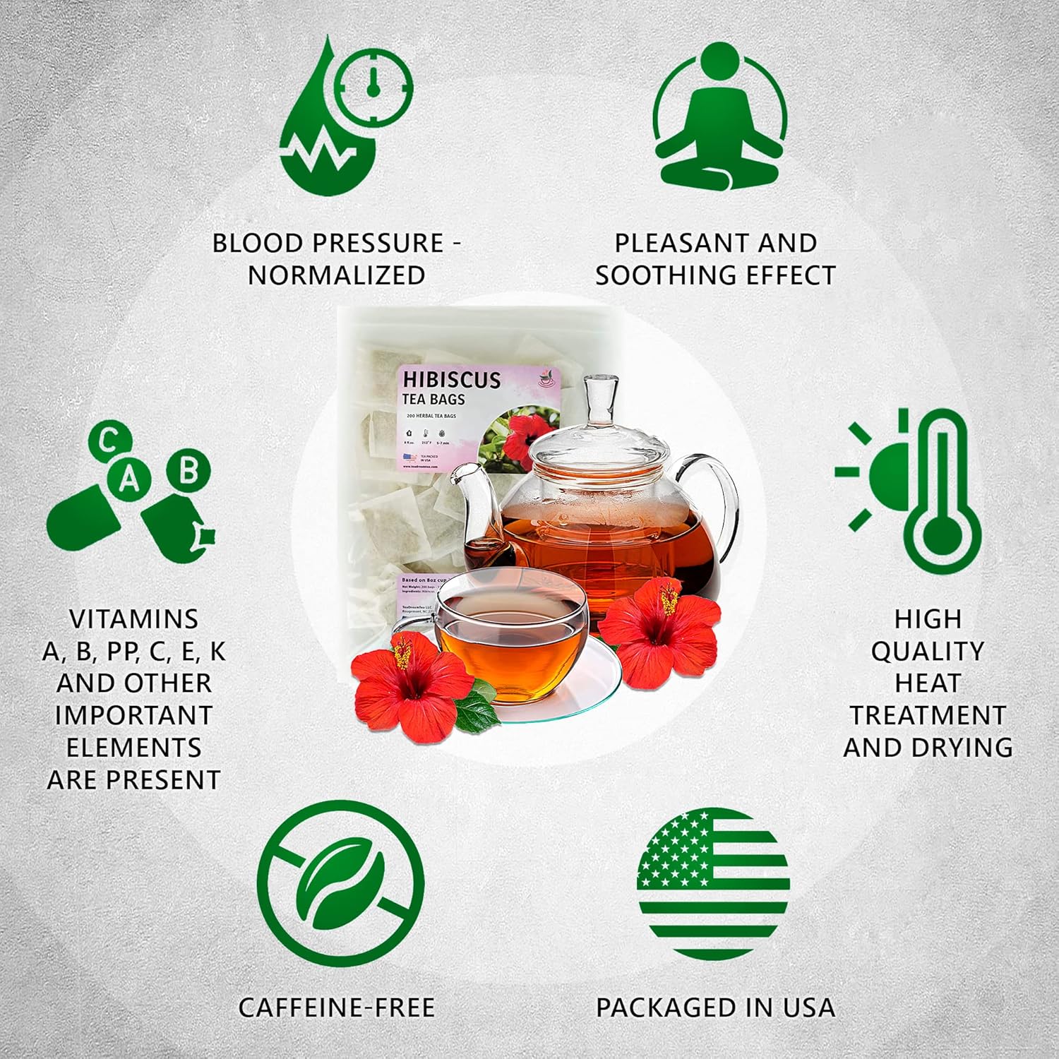 TeaDreamTea Hibiscus Tea Bags 200 Bleach-Free Tea Bags Caffeine Free Dried Hibiscus Flowers Hibiscus Flower Tea Dried Flower Tea Brew Hot or Iced Herbal Hibiscus Tea, 200 Count (Pack of 1)