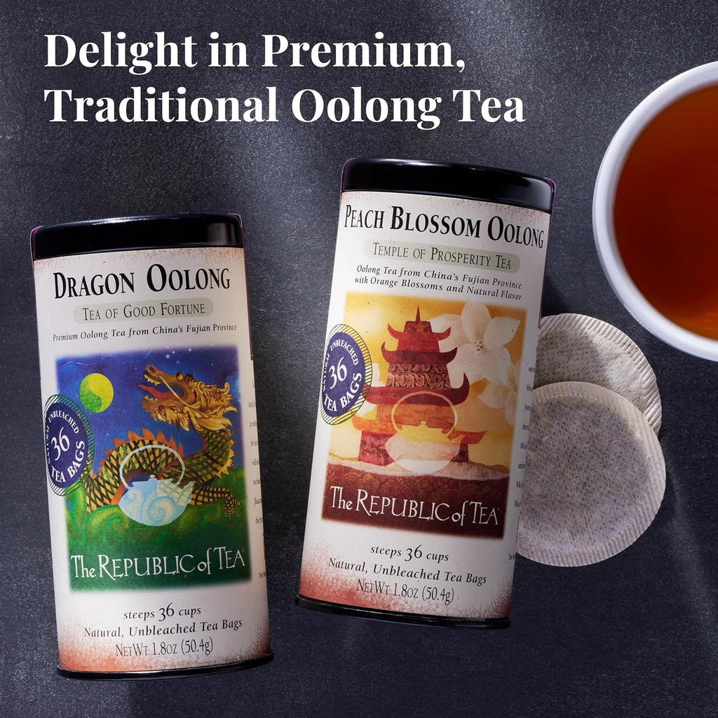 The Republic of Tea - Dragon Oolong Tea Tin, 36 Tea Bags, Naturally Caffeinated