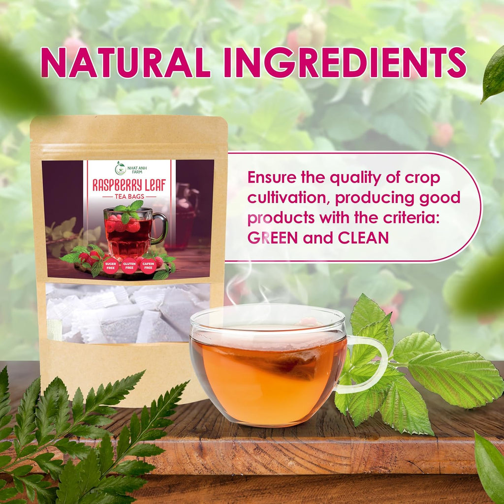 Nhat Anh Farm - Premium Red Raspberry Tea Bags - 40 Dried Red Raspberry Leaf Tea Bags, 100% Natural & Pure Raspberry Leaf, Sugar/Caffeine/Gluten Free. Good For Female Health.